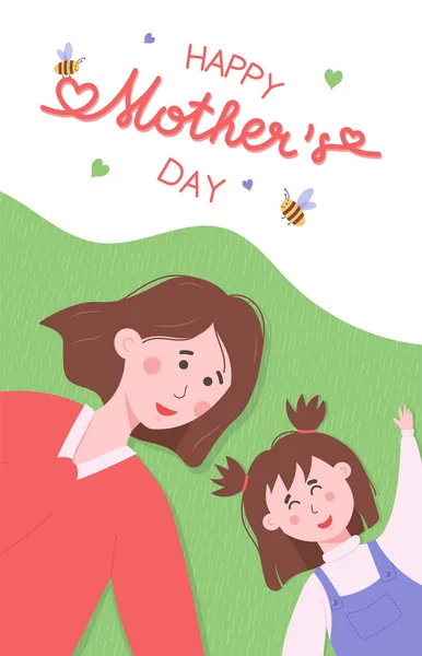 Cartão Saudação Dia Das Mães Com Letras Bonitos Mulher Com — Vetor de Stock