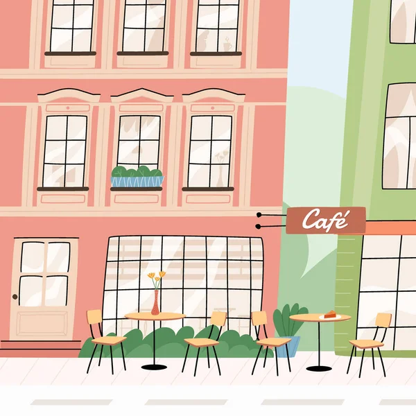 Schattig Handgetekend Café Europese Stad Gebouw Gevel Vectorillustratie — Stockvector