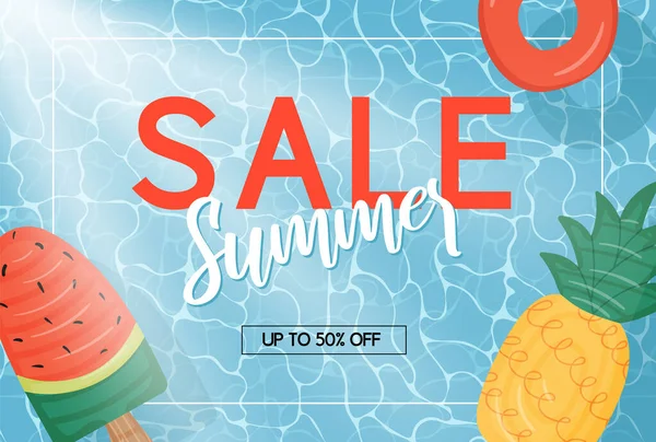 Summer Sale Web Banner Pool Background Water Texture Swimming Floating — Stock Vector