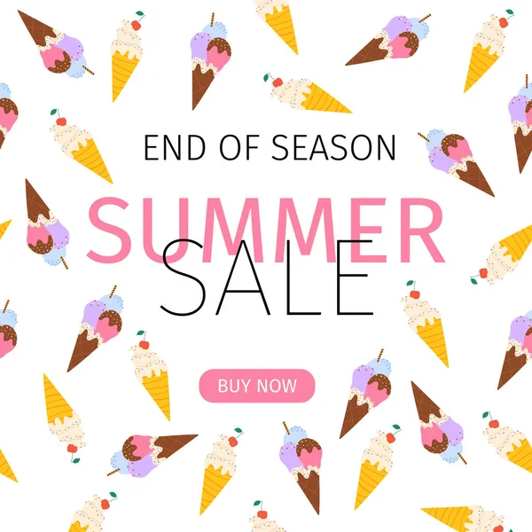 Summer Sales Banner Cute Ice Cream Pattern Vector Illustration — Stock Vector