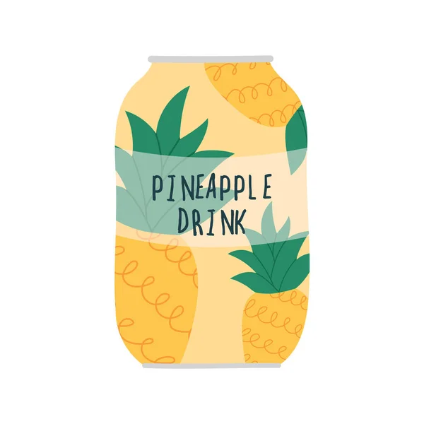 Ananasowy Drink Puszce Ilustracja Wektora Narysowanego Ręcznie — Wektor stockowy