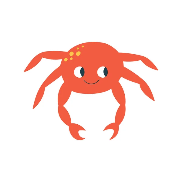 Niedliche Handgezeichnete Krabbe Mit Fröhlichem Gesichtsausdruck Vektor Illustration Isoliert Auf — Stockvektor
