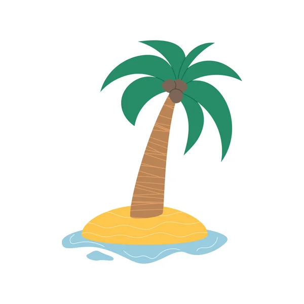 Adada Elle Çizilmiş Vektör Palmiye Ağacı Yaz Tatil Konsepti — Stok Vektör