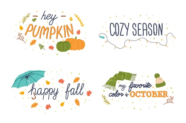 Herbst Schriftzug Set Handgezeichnete Slogans Für Die Herbstsaison Vektor Illustration — Stockvektor