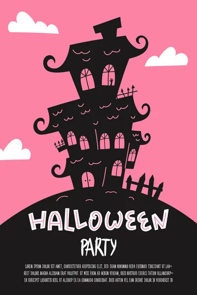 Halloween Party Poster Banner Oder Einladungsflyer Mit Gespenstischem Spukhaus Vektorillustration — Stockvektor