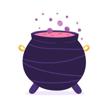 Kaynayan iksirli el yapımı vektör kazanı. Cadılar Bayramı konsepti.