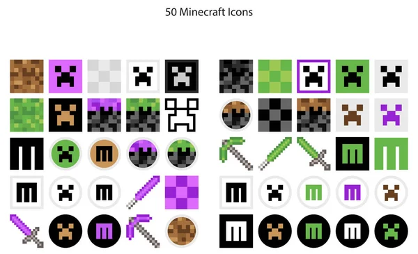 Set Von Minecraft Symbolen Vektorillustration — Stockvektor