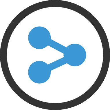 Paylaşım simgesi. Kabartma biçimi çift renkli düz sembol, pürüzsüz mavi renkler, yuvarlak açılar, beyaz arkaplan.