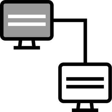 İki bilgisayarı birbirine bağlayan basit simge, vektör illüstrasyonu