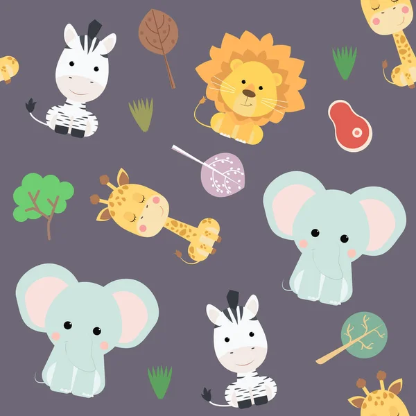 Aslan zürafa zebra ve fil hayvanlarıyla kusursuz safari şablonu