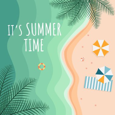 Tropik Plaj Posteri. Yaz tabelası. Yaz tatili duvar kağıdı ya da reklam panosu ya da yaz indirimi afişi