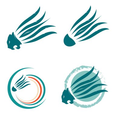 badminton logosu seti, basit ve minimalist tarzda. Vektör İllüstrasyonu