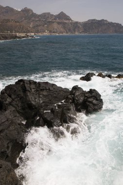 Sahilde dalgalar kopuyor.