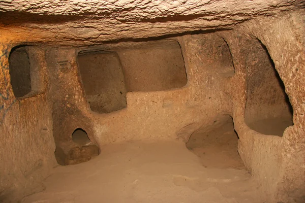 Ciudades Abandonadas Subterráneas Históricas Era Bizantina Pavo Capadocia Salas Estar —  Fotos de Stock