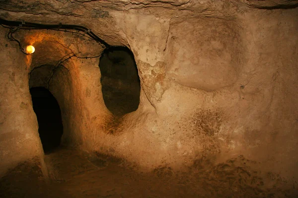 Ciudades Abandonadas Subterráneas Históricas Era Bizantina Pavo Capadocia Salas Estar — Foto de Stock