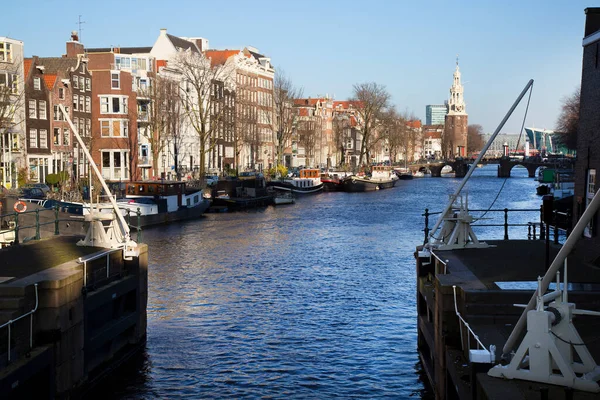 Bâtiments Typiques Architecture Hollandaise Dans Ceinture Canal Amsterdam Avec Vie — Photo