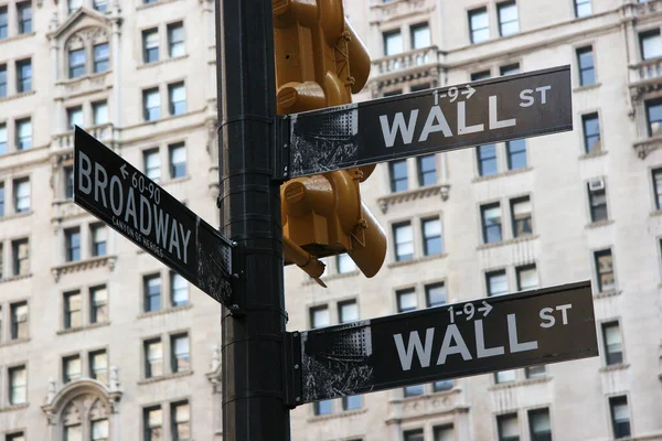 Wall Street Broadway Irányjelző Táblák — Stock Fotó