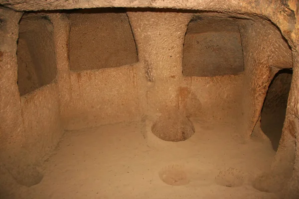 Historic Underground Abandoned Cities Byzantine Era Cappadocia Turkey Living Rooms — Stock Photo, Image