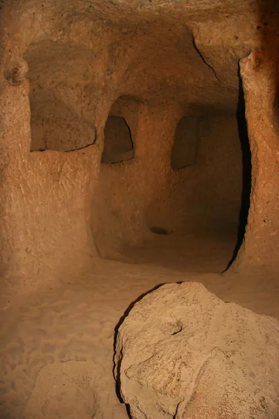 Historic Underground Abandoned Cities Byzantine Era Cappadocia Turkey Living Rooms — Stock Photo, Image