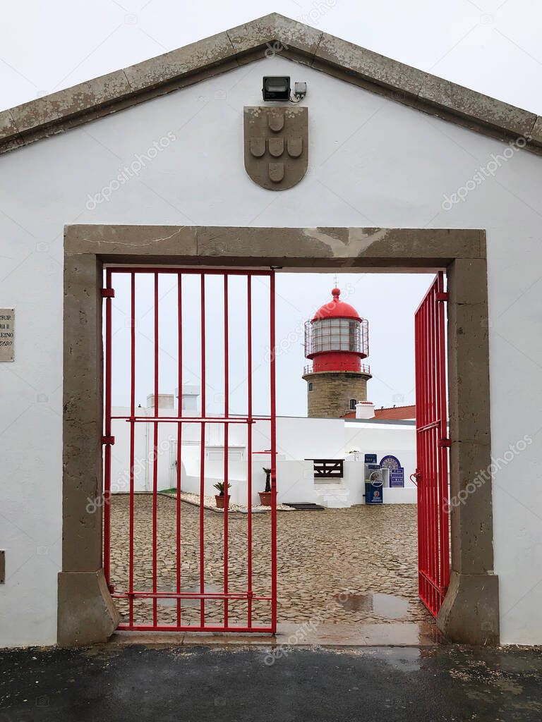 lighthouse of Cabo de Sao Vicente on the beach
