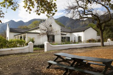 Tipik tarihi Hollanda sömürge çiftlikleri ve kırsal bir şehrin sokaklarındaki ev