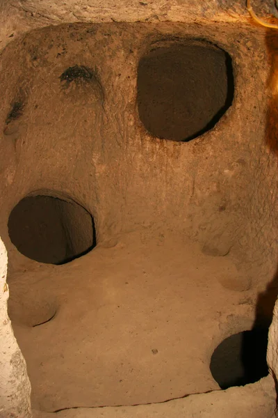 Historické Podzemní Opuštěná Města Byzantské Éry Cappadocia Krocana Obývací Pokoje — Stock fotografie