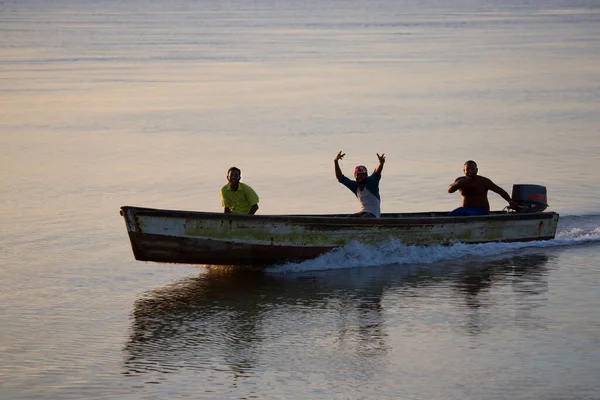 Men Floating Boat River — Stock Photo, Image