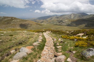 Bulutlu gökyüzünün altındaki dağlık manzaranın görüntüsü