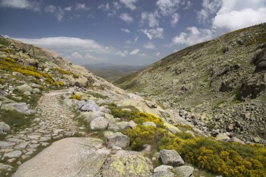 Bulutlu gökyüzünün altındaki dağlık manzaranın görüntüsü