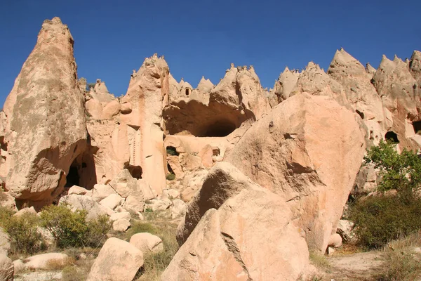 Antiguo Paisaje Urbano Casas Cueva Iglesias Talladas Las Rocas Volcánicas — Foto de Stock