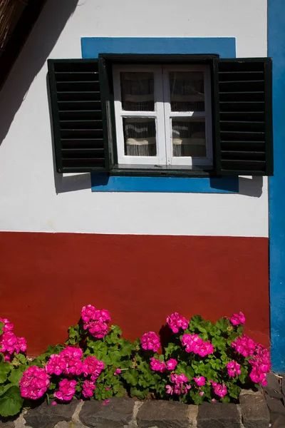 Casas Rurales Tradicionales Turísticas Santana Madeira Con Techo Triangular Paja — Foto de Stock