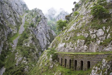 Büyük taştan bir duvarı olan dağ manzarası