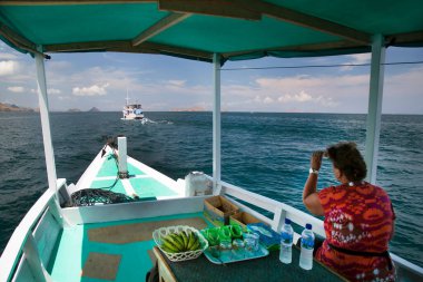 Denizdeki turistik teknedekiler