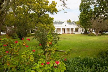 Tipik tarihi Hollanda sömürge çiftlikleri ve kırsal bir şehrin sokaklarındaki ev