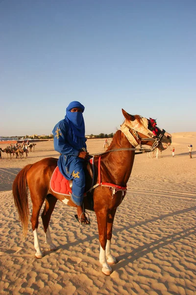 Vista Pessoas Montando Camelos Deserto — Fotografia de Stock