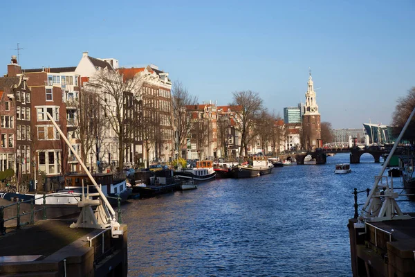 Bâtiments Typiques Architecture Hollandaise Dans Ceinture Canal Amsterdam Avec Vie — Photo