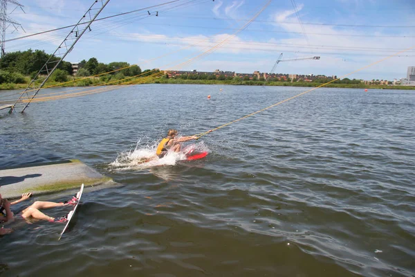 People Fishing River Sunny Day — 图库照片