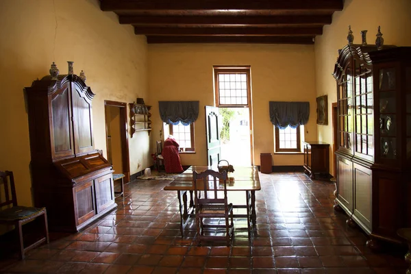 Interior Casa Velha Cena Museu Com Trabalhador Roupas Vintage — Fotografia de Stock