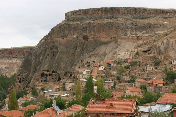 Typical Cappadocian Valley Village Eroded Mountain Historical Rock Dwellings Churches — Stock Photo, Image