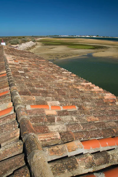 Vecchio Tetto Vista Sul Fiume Sullo Sfondo — Foto Stock