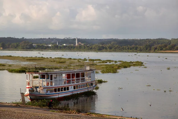 Yeşil tropikal körfeze demirlemiş tekne.