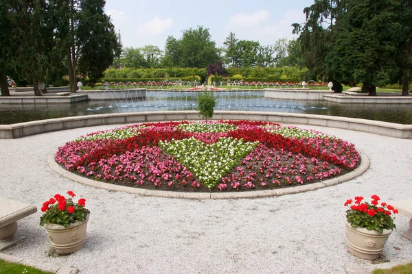 Vacker Utsikt Över Botanisk Trädgård Med Pool Och Grönska — Stockfoto