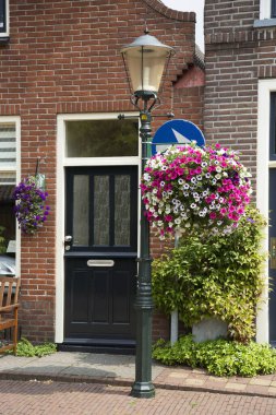 Sokakta renkli bahar çiçekleri. güzel romantik arka plan.