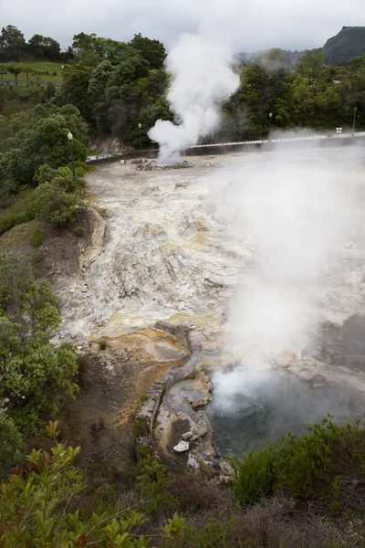 Geysers Hot Springs Fumaroles Scattered Center Village Furnas Azores — Stock Photo, Image