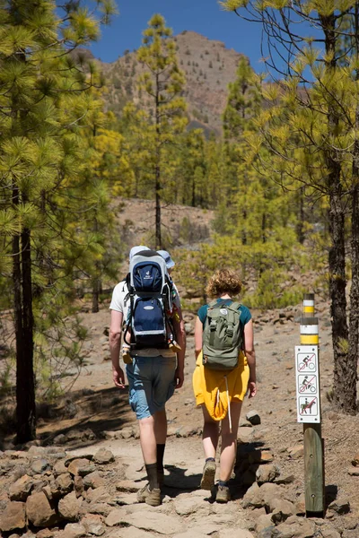 Dağlarda sırt çantalı tanınmayan turistler. Dağlarda sonbahar konsepti.