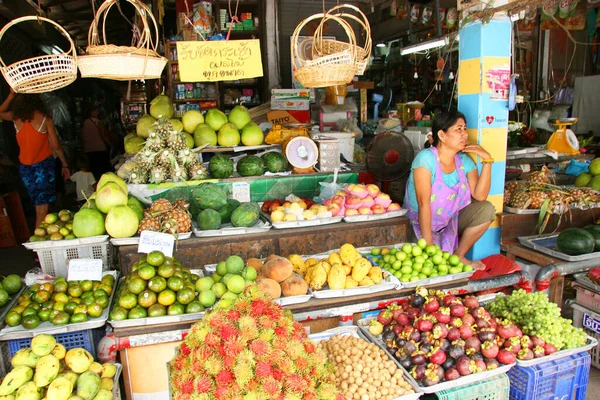 Yerel Çiftçi Pazarı Manzarası Tayland Pazarı Yiyecek — Stok fotoğraf