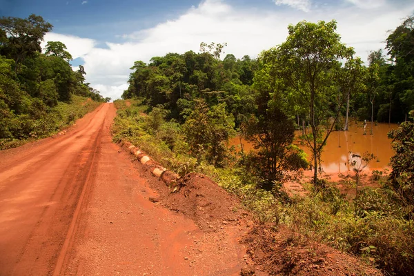 典型的なアマゾン農村内陸ジャングルボーキサイト道路砂利 穴やバンプで — ストック写真