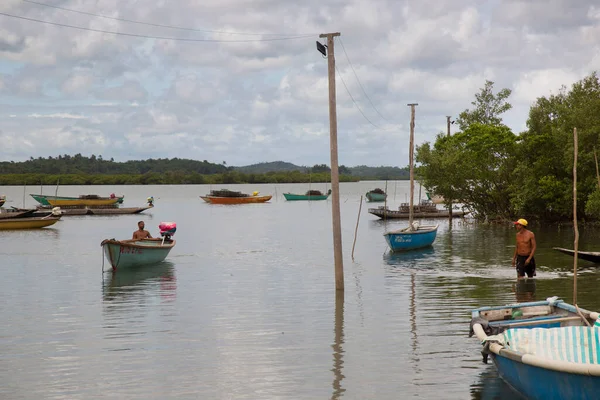 Pescadores Com Barcos Costa Tiro Viagem — Fotografia de Stock