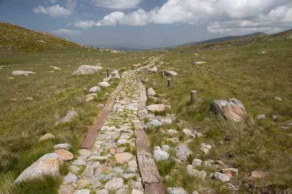 Bulutlu gökyüzünün altındaki dağlık manzaranın görüntüsü