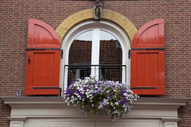 Çiçekli güzel kırmızı tuğla duvar